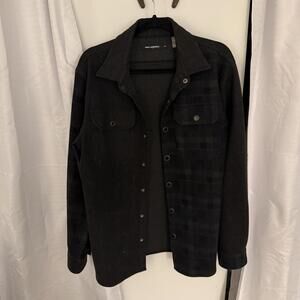 Karl Lagerfeld Paris All Black Plain Pattern Overshirt, Snap Buttons, Size M